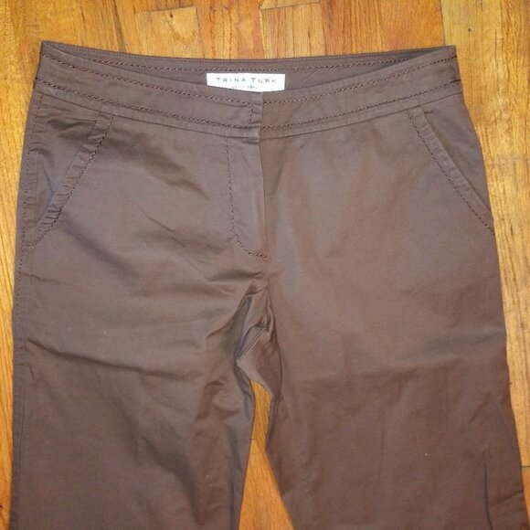 Trina Turk Pants straight leg Cropped Brown stretch 32x27.5 excellent condition - Picture 2 of 9